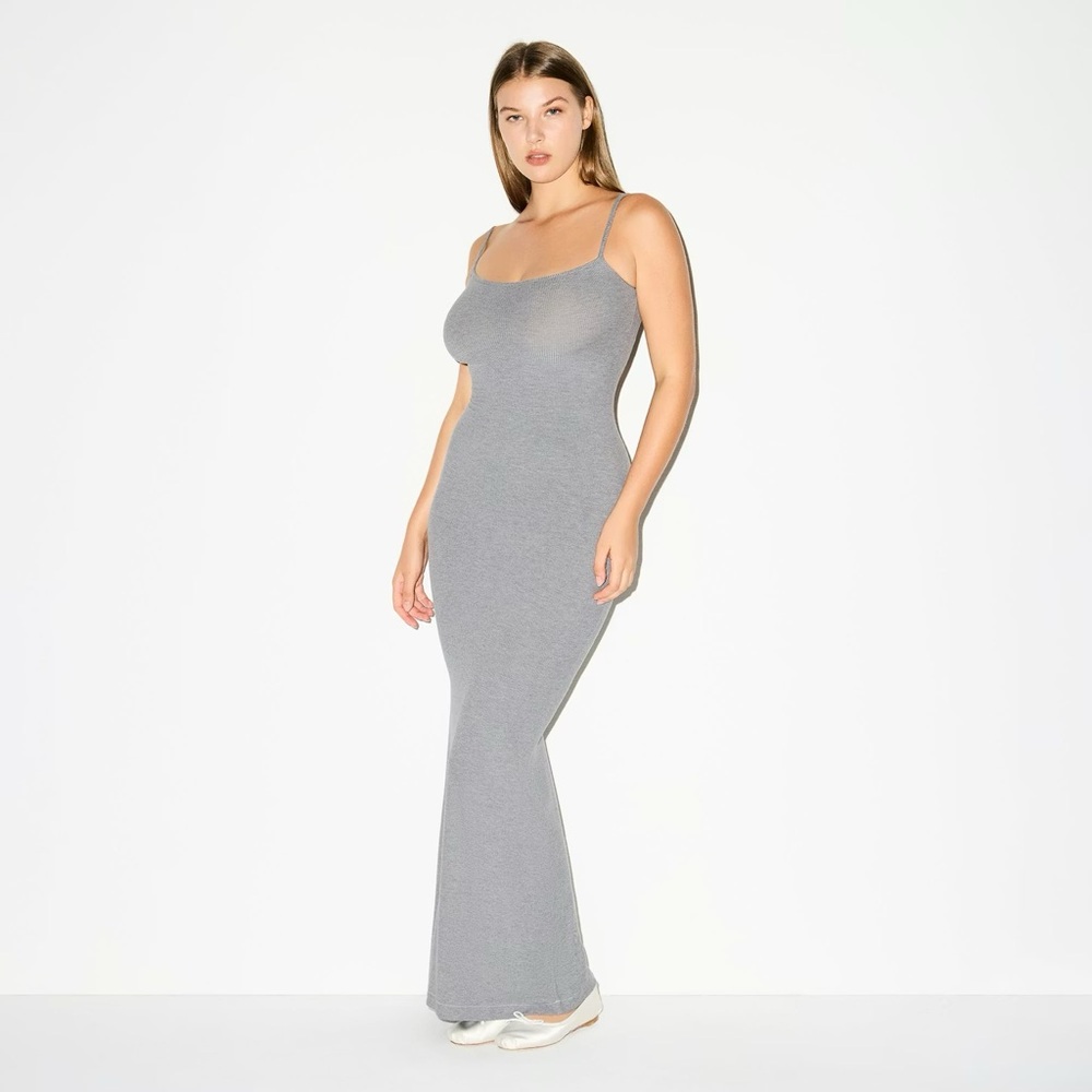 SKIMS Bodycon Maxi Dress with Spaghetti Straps - Gray